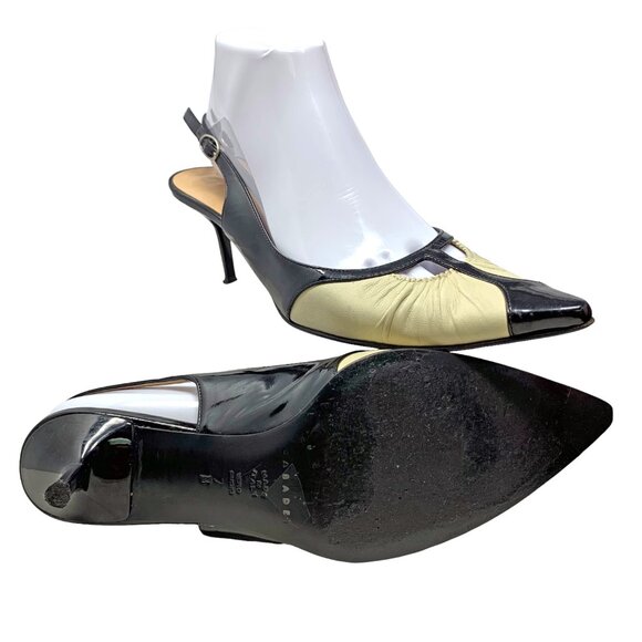 Casadei‎ Two Toned Italian Leather Pointy Slingback Kitten Heels - Picture 12 of 13